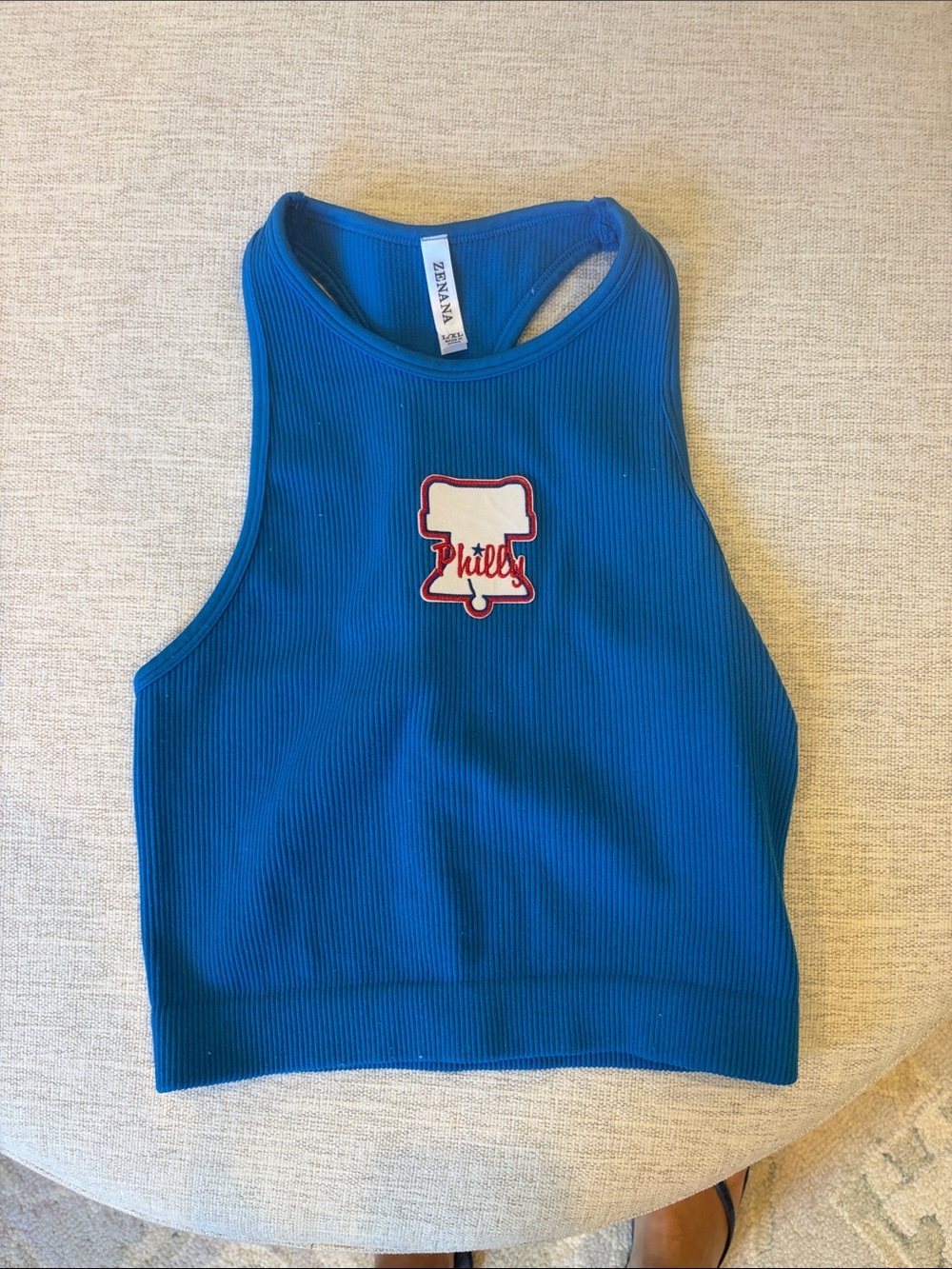 Zara Blue Ribbed Kids Tank with Philly Bell Patch